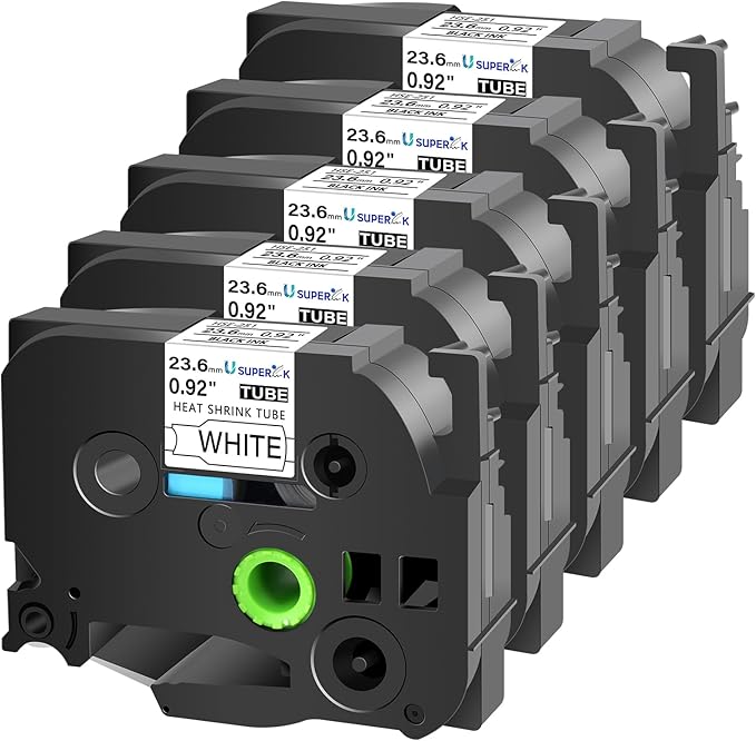 USUPERINK 5PK Compatible for Ptouch HSe-251 HSe251 HS-251 HS251 23.6mm 1 inch Black on White Heat Shrink Tube Label Tape for PT-D600 E500 E500VP E550W PT-P700 PT-P750WVP Label Maker-DeskLoop Office