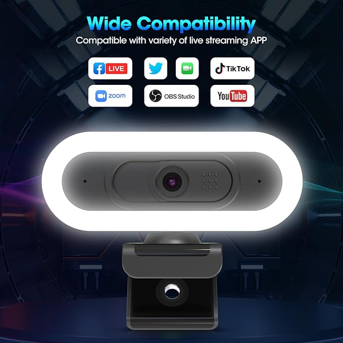 ToLuLu Streaming Webcam 2K 50FPS Web Cam, LED RGB Webcam with Microphone and Light, Autofocus Computer Camera with Cover and Tripod, Plug-Play USB Web cam for PC Desktop/MacBook Gaming Video Calling-DeskLoop Office