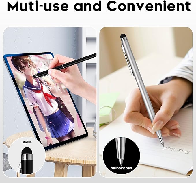 15 Pack Stylus Pens for Touch Screens Stylus Pen Compatible with Phone Tablets Kindle and Black Ink Ballpoint Pens-2 in 1 Stylists pens for Touch Screens (Silver)-DeskLoop Office