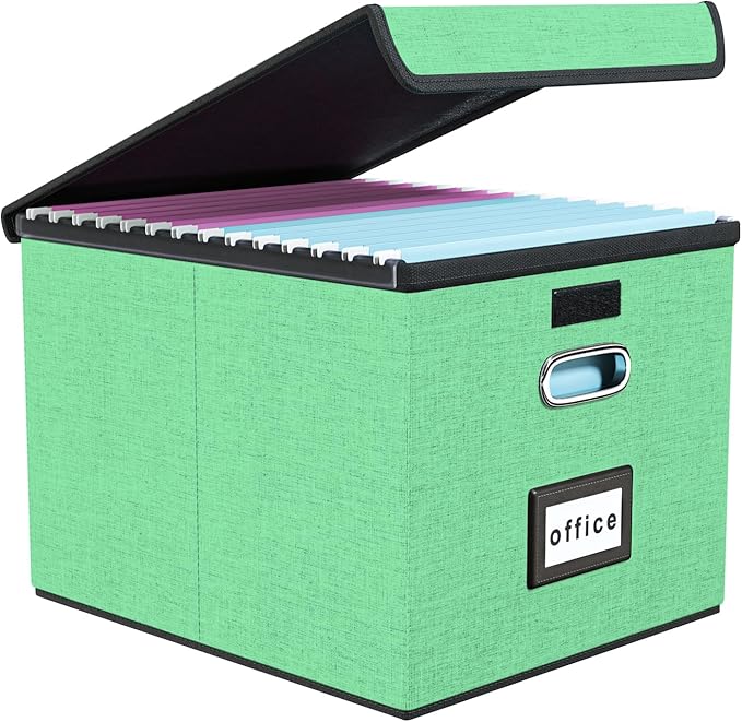 Huolewa Decorative File Organizer Box with Lid, Collapsible File Storage Organizer Boxes with Lids, Linen Hanging Filing&Storage Boxes for Office/Decor/Home, Filing System for File and Folders Storage-DeskLoop Office
