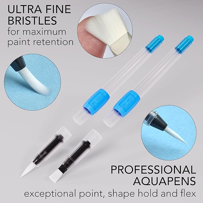aquapens Water Brush Pens for Painting - 6 Pack - Water Drawing Brush Pens with 6 Different nibs - Portable Watercolor Brush Pens for Artists - Water Brush Pens for Kids and Adults-DeskLoop Office