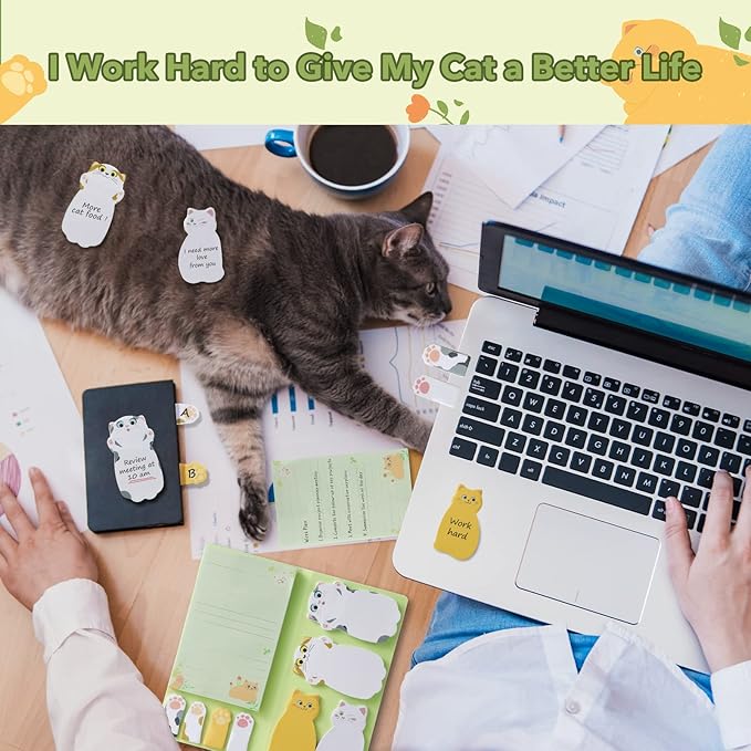 Hommie Cat Sticky Notes Set, Cute Sticky Note Animal Divider Tabs Bundle Writing Memo Pads Page Marker, Sticky Notes Pads for Cat Lovers Kids Office School Supplies Creative Gifts-DeskLoop Office