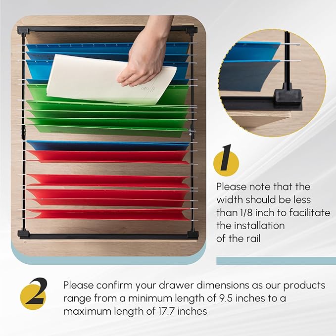 12 Pcs Metal Adjustable File Cabinet Rails Set Include 8 Hanging File Rail Clips 4 Cabinet Dividers Bars Suitable for Cabinets with Drawer Thickness Less Than 1/8 Inch(Black,10-18 Inch)-DeskLoop Office