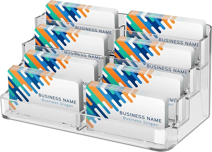 MaxGear Acrylic Business Card Holder for Desk Multiple Business Card Holders, Premium Cards Stand for Workspace, Clear Plastic Display Holder with 4 Tier for Office, 8 Pocket, 400 Cards Capacity-DeskLoop Office