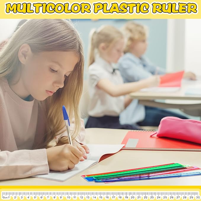 Teling 192 Pack Rulers Bulk for Classroom Transparent Colorful Metric Rulers with Inches and Centimeters 8 Colors for Kids Back to School Supplies(12 Inch)-DeskLoop Office