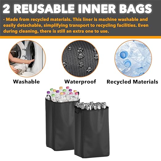 SpaceAid Recycling Bin for Kitchen 26 Gallon, 100L Recycle Bin with Lid and 2 Reusable Inner Bags, for Bottle Can Glass Plastic Stickers, Black-DeskLoop Office