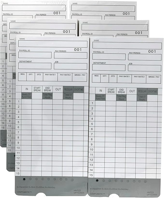 300 Time Cards for uPunch HN2000, HN2500, HN4000, HN4500 AutoAlign Calculating Time Clock and More HNTC2 UPTC2000 COMPUMATIC Compatible-DeskLoop Office