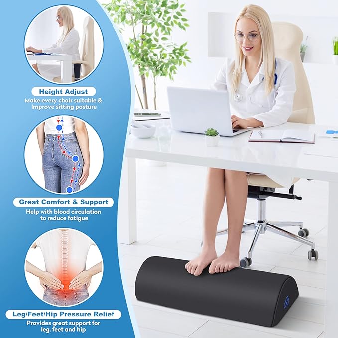StepLively Foot Rest Ergonomic Pillow for Under Desk at Work, Anti-Fatigue Footrest Support Pillow for Fatigue & Pain Relief, Comfortable for Office Chair, Car Seat & Gaming Chair - Grey, Large-DeskLoop Office