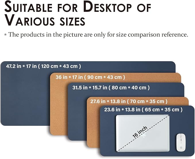 Cork Desk Mat - Small Dual-Sided Desk Pad for Office and Home - Desk Organization and Accessories - Ideal for Large Mouse Pad and Small Desk Mats on Top of Desks(Dark Blue,23.6"x 13.8")-DeskLoop Office