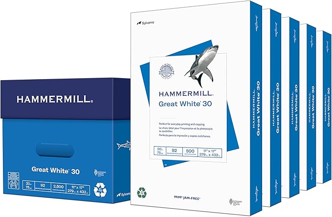 Hammermill Printer Paper, Great White 30% Recycled Paper, 11 x 17-5 Ream (2,500 Sheets) - 92 Bright, Made in the USA, 086750C-DeskLoop Office
