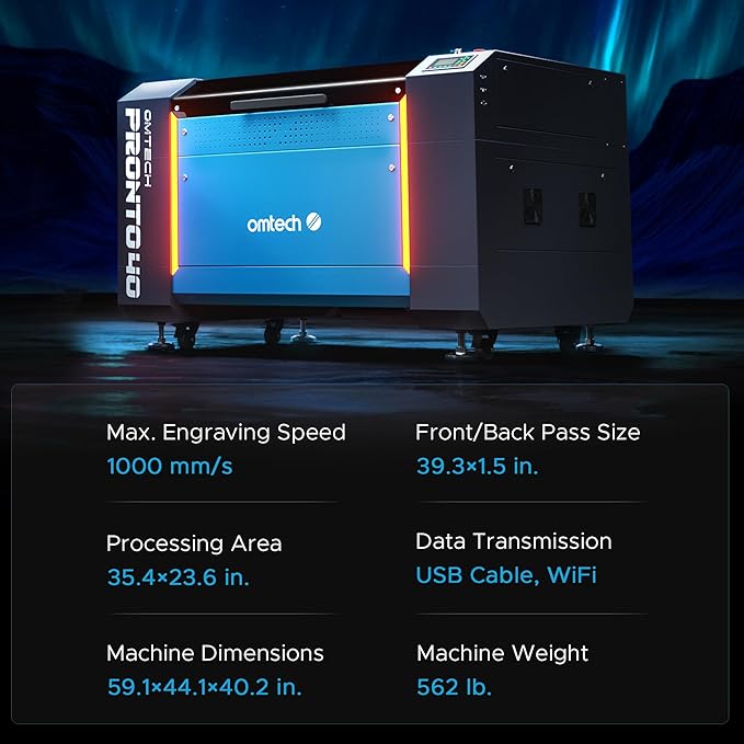 OMTech Pronto 90W CO2 Laser Engraver & Cutter – 35"x24" Workspace, 1000mm/s Speed, Autofocus, Air Assist, 2-Way Pass, for Wood, Acrylic & More-DeskLoop Office