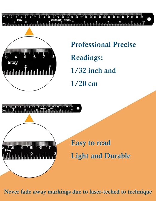 Metal Ruler Kit 12 Inch and 6 Inch, Stainless Steel Rulers with Centimeters, Millimeters, Inches and Conversion Table for Office and School, Easy to Read Metric Rule Set, 2 Pack-DeskLoop Office