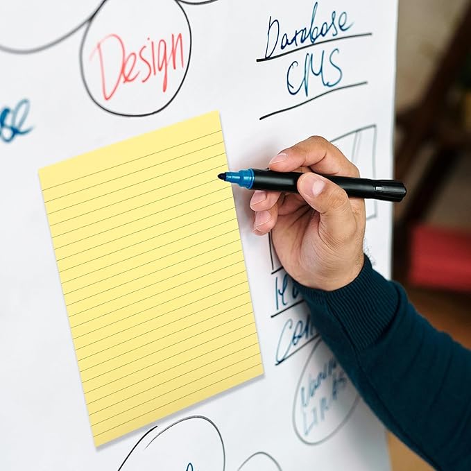 2 Pads Lined Sticky Notes 5 x 8 in, Pastel Yellow, Large Sticky Notes with Lines, Yellow Sticky Note Pads for Home, Office, School, 50 Sheets/Pad, 100 Sheets Total, 4A 5082-Y-L-DeskLoop Office