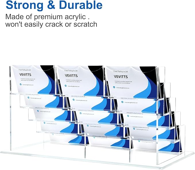 Acrylic Business Card Holder for Desk Multiple Business Card Holders Business Card Organizer Business Card Display Rack Clear Plastic Business Card Stand for Home Office (15 Slots)-DeskLoop Office