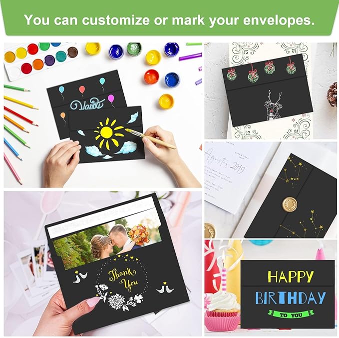 70 Packs A4 Envelope, Black A4 Envelopes, 4x6 Photo Envelopes for Invitations, Envelopes Self Seal for Weddings, Baby Shower, Photos, Postcards, Greeting Cards, Mailing-DeskLoop Office