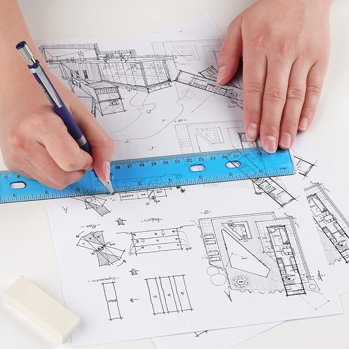 ZZTX 6 Pack Color Transparent Ruler Plastic Rulers 12 Inch, Metric Bulk Rulers - Image 8