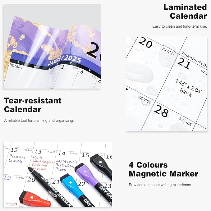 Ospelelf Large Dry Erase Calendar for Wall - 32'' x 48'' Vertical Calendar Laminated Yearly Family Calendar for Office, Use Jan 2025 - Dec 2026 (Marble)-DeskLoop Office