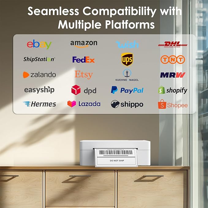 Shipping Thermal Label Printer, 4x6 Portable Label Printer, Bluetooth Label Maker for Small Business, Support iPhone,Android,Windows,Mac,Chromebook,Works with USPS, Ebay,Shopify&More, White-DeskLoop Office