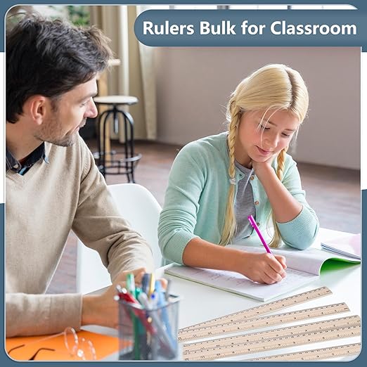 40 Pack Wooden Ruler 12 Inch, Rulers Bulk Wood Measuring Ruler for Students Teachers Classroom,2 Scale-DeskLoop Office