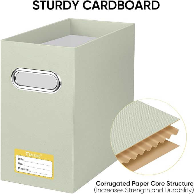 BALEINE File Organizer Box, Cardboard File Folder Organizer with Handle for Letter Size, Portable Collapsible Hanging Filing Box for Home Office Document Storage (2 Pack, Beige)-DeskLoop Office