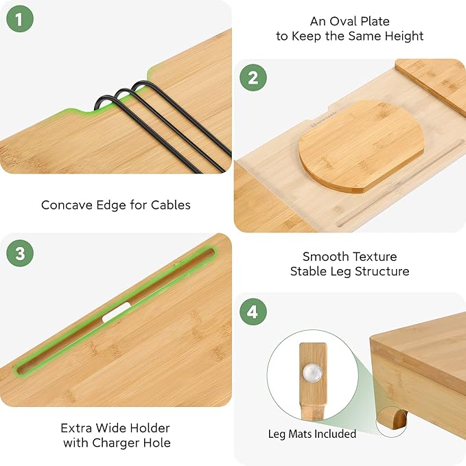 Nnewvante Monitor Stand Riser, 60 inch Large Bamboo Dual Monitor Stand for Desk, 3 Shelves Desktop Screen Riser with Adjustable Length Angle for Computer Laptop PC-DeskLoop Office