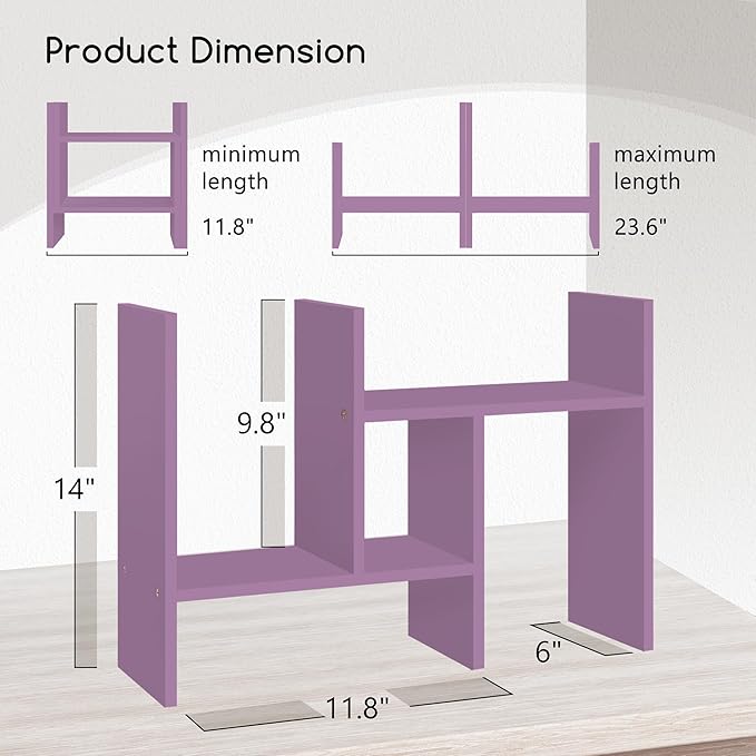 Jerry & Maggie Desktop Organizer Office Storage Rack Adjustable Wood Display Shelf Free Style Double H, Multi-Functional Mini Bookshelf for Desk Natural Stand (Violet)-DeskLoop Office