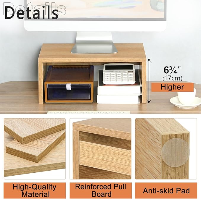 TEAMIX Higher Monitor Stand Riser, Wood Monitor Riser with Storage for Desk Small Monitor Stand TV/Screen/PC/Laptop Riser Computer Stand Desktop Shelf-DeskLoop Office