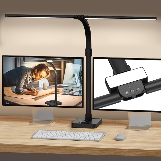 LED Desk Lamp for Home Office, 24W Bright Desk Lamp with Phone Holder Base - 25 Lighting Modes Eye-Caring Desk Light Adjustable Gooseneck Lamp for Workbench Drafting Reading Study-DeskLoop Office