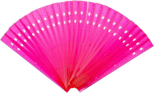 28 Pack Plastic Ruler 12 Inch Transparent Rulers - Metric Bulk for Kids School Office Classroom, Pink-DeskLoop Office