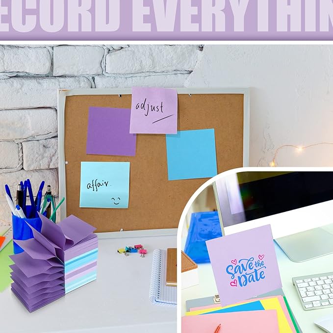 24 Pack Pop Up Sticky Notes 3 x 3 Refills 1200 Sheets Colored Sticky Notes Self Adhesive Memo Pads for Home Office Supplies(Purple Blue, Classic)-DeskLoop Office
