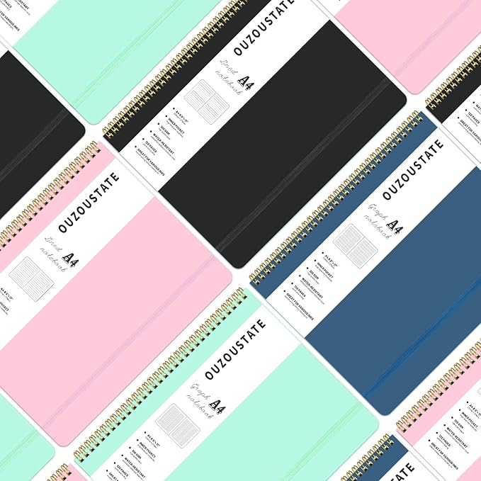 Spiral Graph Notebook 8.5” x 11”, A4 Black Grid Paper Notebook, 120 Pages 100GSM Thick Large Graphing Notebook,Hardcover Spiral Notebook Journals for Work School Engineering-DeskLoop Office