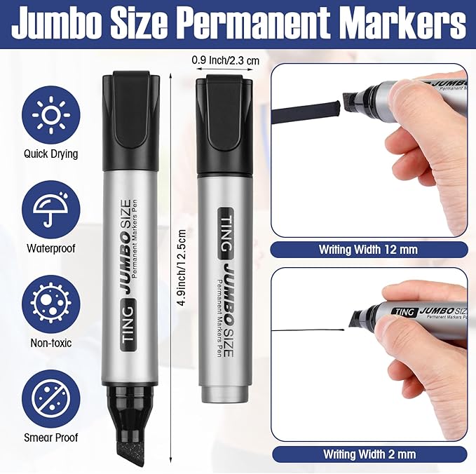 Fuutreo 10 Pack Jumbo Permanent Markers Bulk Large Chisel Tip Permanent Markers Quick Drying Waterproof Big Huge Poster Pens for Office, Logistics Company and More(Black)-DeskLoop Office