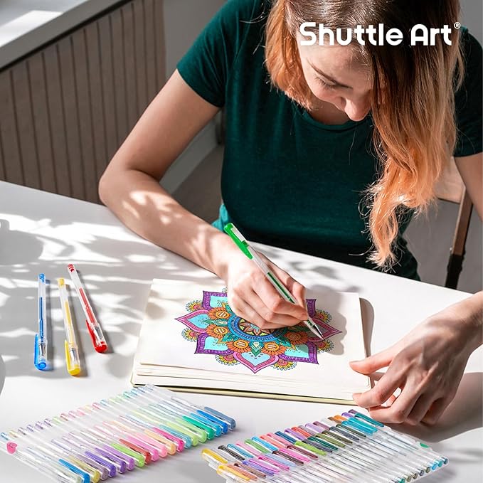 Shuttle Art 240 Pack Glitter Gel Pens, 120 Colors Glitter Gel Pen Set with 120 Refills for Adult Coloring Books Craft Doodling-DeskLoop Office