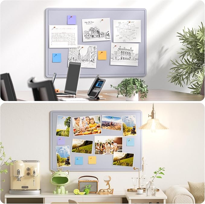 MaxGear Large Bulletin Board 36" x 24", Foldable Felt Board Vision Board Supplies, Cork Board for Office, Home, School, Small Pin Boards for Walls Decorative Display Board Moonlight Gray-DeskLoop Office