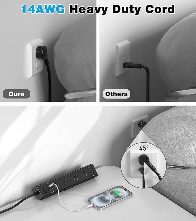 Desk Clamp Power Strip, 40W Total Fast Charging Station, Desk Edge Mount Power Strip, 8 USB Ports(4 USB C) & 8 AC Outlets, Fit 1.9" Tabletop Edge(6Ft 14AWG Cable)-DeskLoop Office