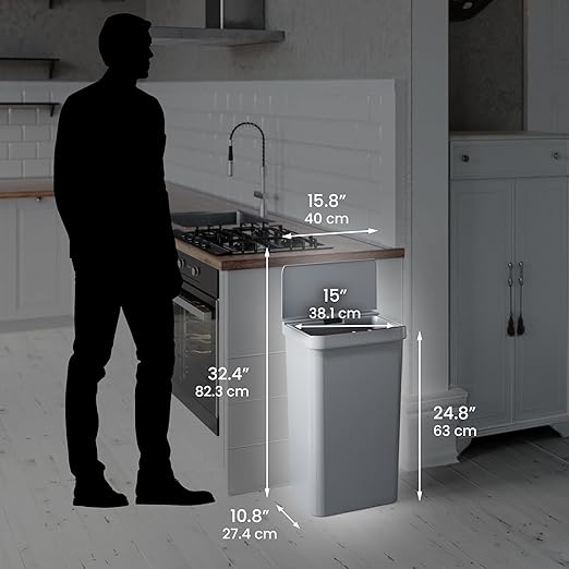 iTouchless Prime 13.2 Gallon Sensor Trash Can, Slim and Space-Saving, Durable Dent-Proof Construction, Automatic Bin Gray Color Great for Kitchen, Home, Office, Business, Garage, Plastic-DeskLoop Office