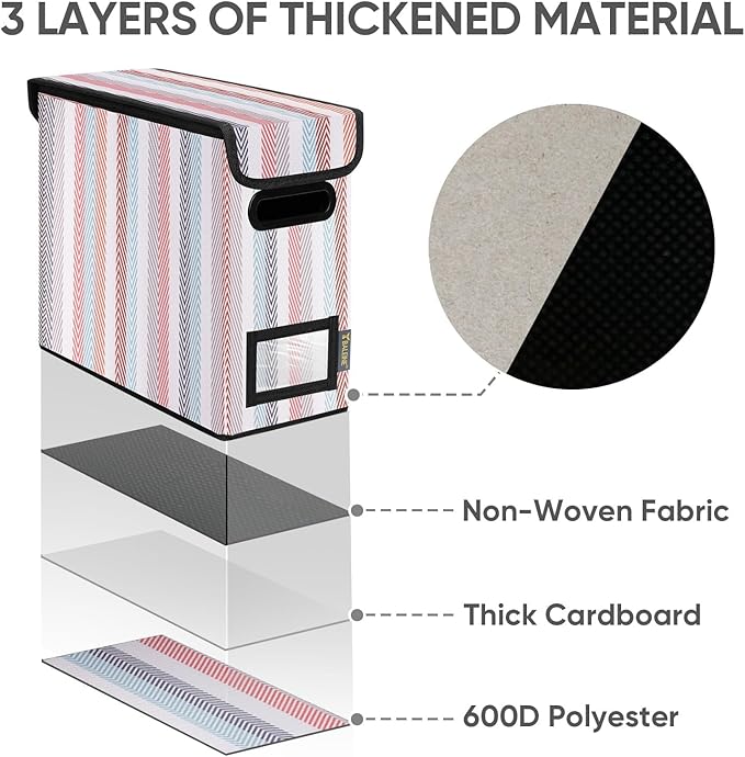 BALEINE File Organizer Box with Lid, Collapsible File Folder Organizer with Plastic Slide, Hanging File Folder Box for Office Document Storage (2 Pack, Color Stripe, S)-DeskLoop Office