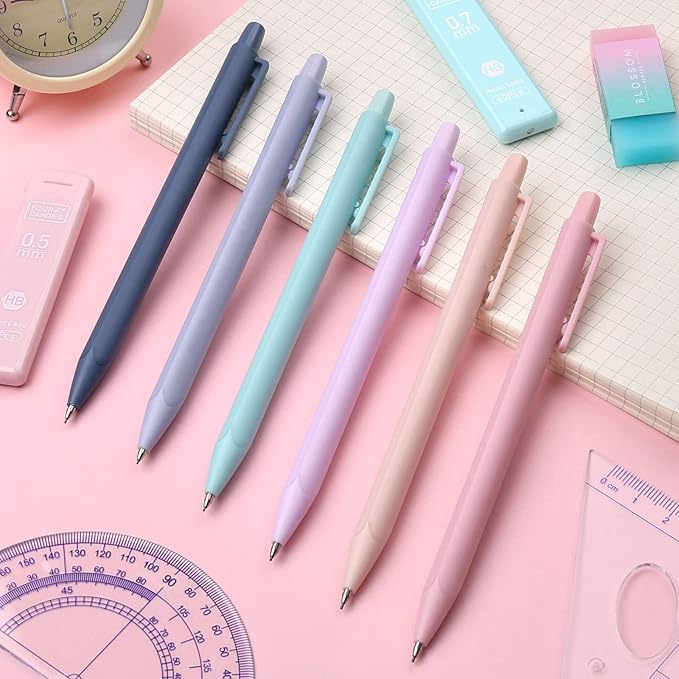 Four Candies Cute Mechanical Pencil Set, 6PCS Pastel Mechanical Pencils 0.5 mm & 0.7mm & 0.9mm with 360PCS Leads, 3PCS Erasers and 9PCS Eraser Refills, Aesthetic Pencils for Girls Writing, Art Drawing-DeskLoop Office