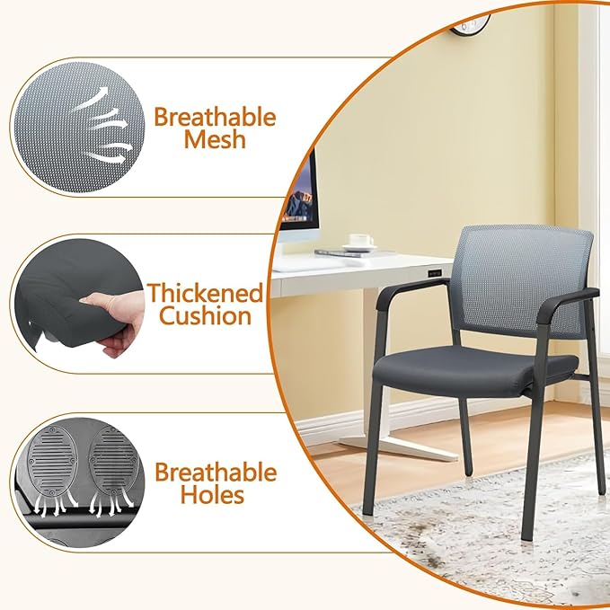 CLATINA Mesh Back Stacking Arm Chairs with Upholstered Fabric Seat and Ergonomic Lumbar Support for Office School Church Guest Reception Grey (Gray-8 Pack)-DeskLoop Office