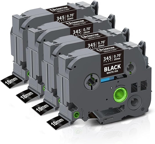 Unismar TZe-345 Compatible for Brother Ptouch 18mm 0.7 Laminated White on Black Label Tape TZ345 TZ Tape Work for PT-D400AD PT-D410 PT-D600 PT-D400 PT-2700 PT-1880 Label Maker, 3/4'' x 26.2', 4-Pack-DeskLoop Office