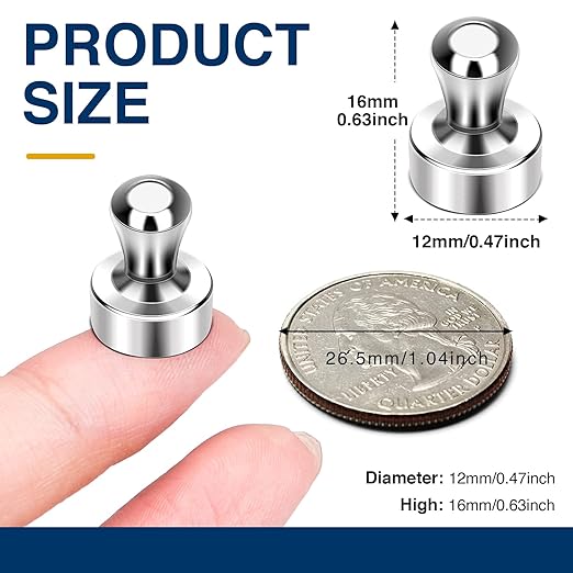 MIKEDE 30 Pcs Silver Neodymium Magnetic Push Pins, Strong Magnets for Whiteboard, Refrigerator, Office, Classroom-DeskLoop Office
