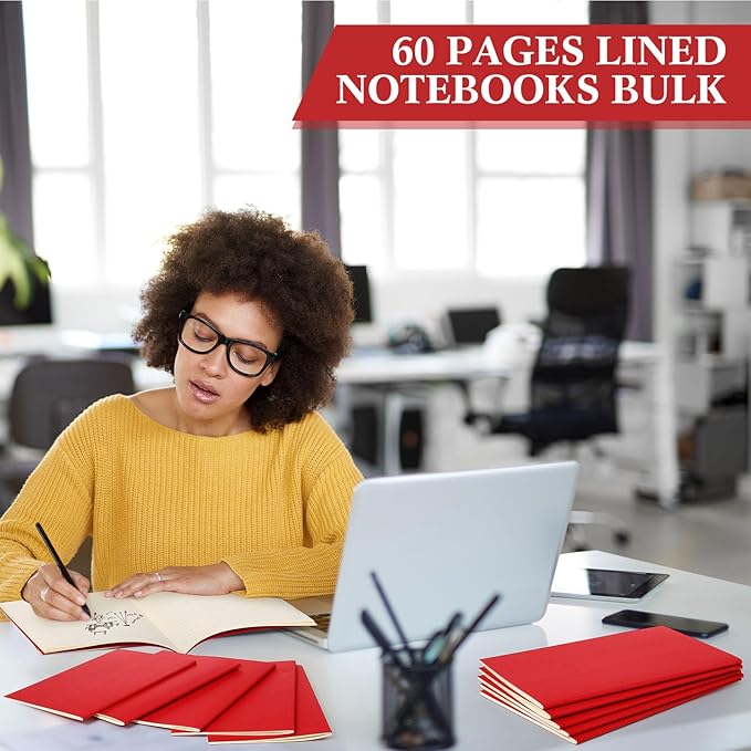 100 Pcs Kraft Notebook Journals 5.5 Inch x 8.3 Inch A5 Softcover Notebooks Bulk for Writing Sketch Office Notepad with 60 Pages 30 Sheets (Multicolor,Lined) (Red,Lined)-DeskLoop Office