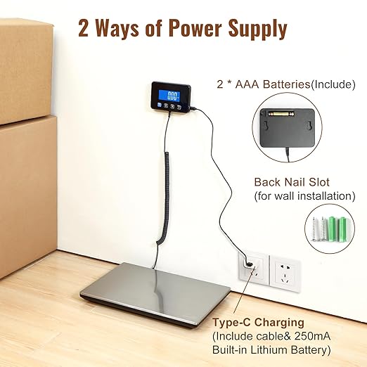 Miseyo 660lbs Heavy Duty Digital Shipping Scale - 0.7oz High Accurate Stainless Steel Postal Scale for Packages, Luggage, Small Business, Warehouse, Battery & Charging Cable Included-DeskLoop Office