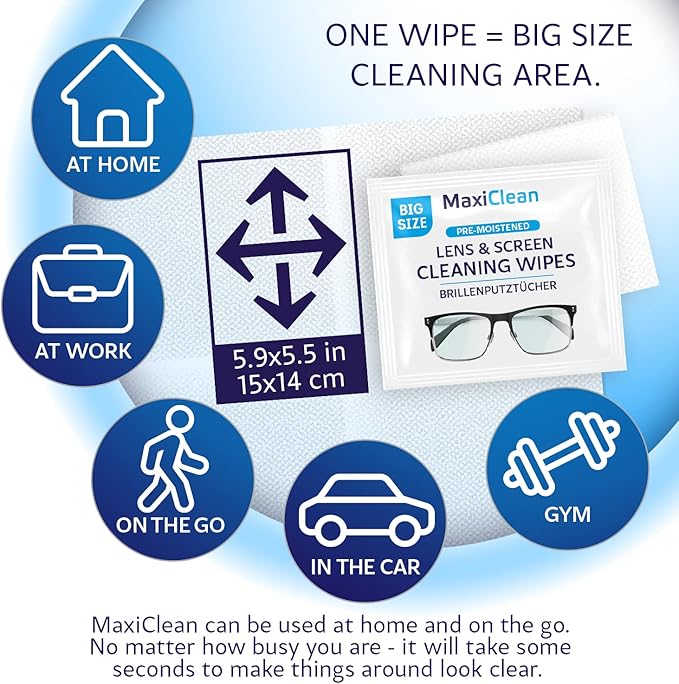 Glasses Wipes Lens Cleaner - Lens Wipes for Eyeglasses - 400 Pre-moistened Individually Wrapped Wipes for Eye Glasses, Electronics, Phone, Computer, Laptop Screen - Camera Lens Cleaner - Made in EU-DeskLoop Office