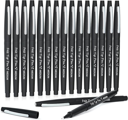 Lelix Felt Tip Pens, 15 Black Pack, 0.7mm Medium Point, Felt Tip Markers Pens for Journaling, Writing, Note Taking, Planner, Perfect for School Office and Art Supplies-DeskLoop Office