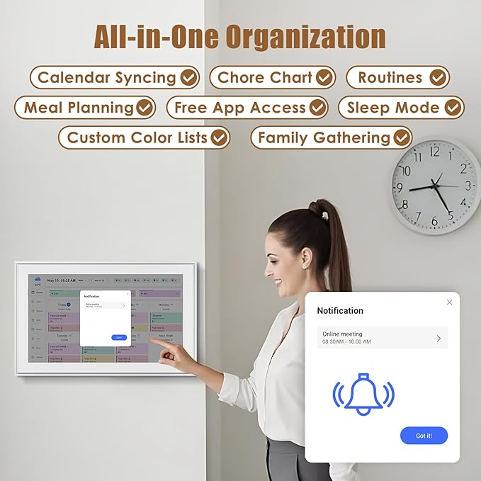 Digital Calendar: 15.6-inch Electronic Calendar & Chore Chart, Smart Touchscreen Interactive Display for Family Schedules–Wall Mount Included, Great for Organizing Your 2025-2026 Wall Planner-DeskLoop Office