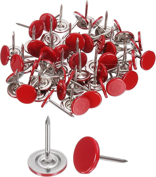 uxcell 100Pcs Upholstery Tacks, 11mmx17mm Flat Head Thumb Tack Decorative Furniture Nails Push Pins for Furniture Sofa Headboards, Red-DeskLoop Office