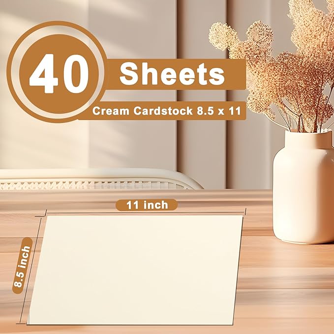 40 Sheets Cream Cardstock 8.5 x 11 Off White Paper, 200gsm/75lb Ivory Card Stock Certificates Paper for DIY Cards Making, Business Cards, Invitations, School Crafting, Menus, Office Printing-DeskLoop Office