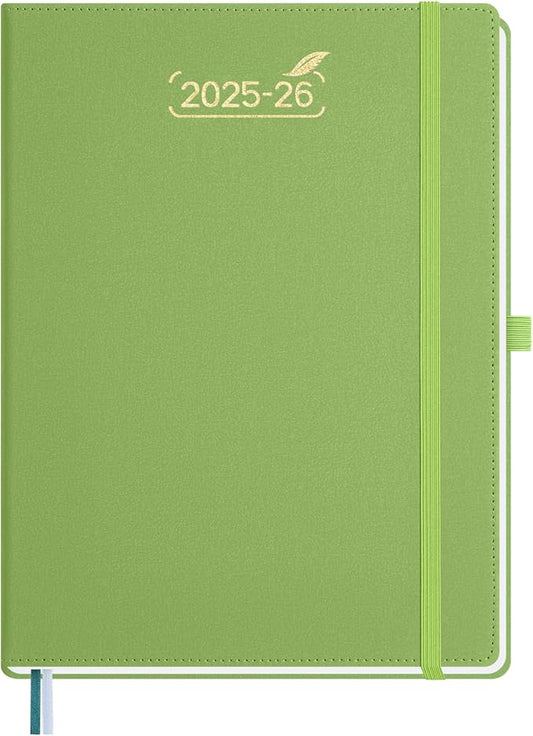 BEZEND Weekly Planner 2025-2026 with 2 Columns, 8.5" x 11" Academic Calendar 18 Months (Jul 25-Dec 26) Life Work Appointment Book with Monthly Tab, PU Leather Hardcover - Fruit Green-DeskLoop Office