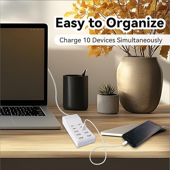 USB Charging Station, 10 Ports Family-Sized USB C Charger Block,USB Power Strip for Smart Phone Tablet Laptop Computer(2 Pcs)-DeskLoop Office